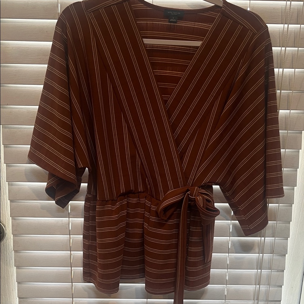 Ann Taylor Rust Striped Wrap Blouse